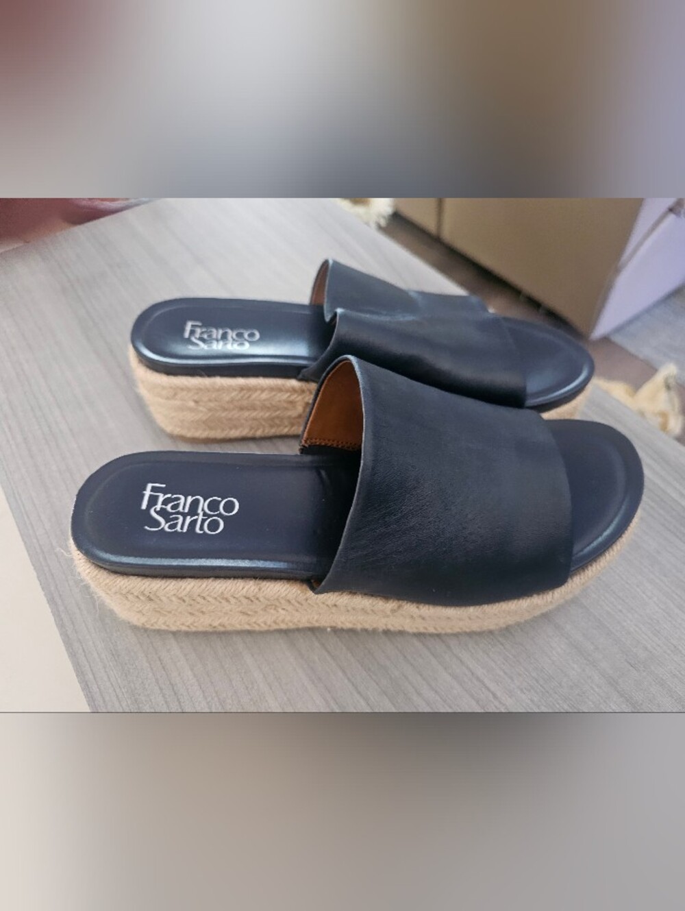 Franco Sarto Blue Leather Slide Wedge Espadrille Mules